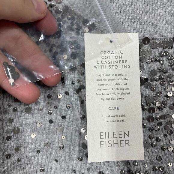 Eileen Fisher Womens Size XS Cashmere Cotton Embellished Sequin Tank Gray - Picture 5 of 10